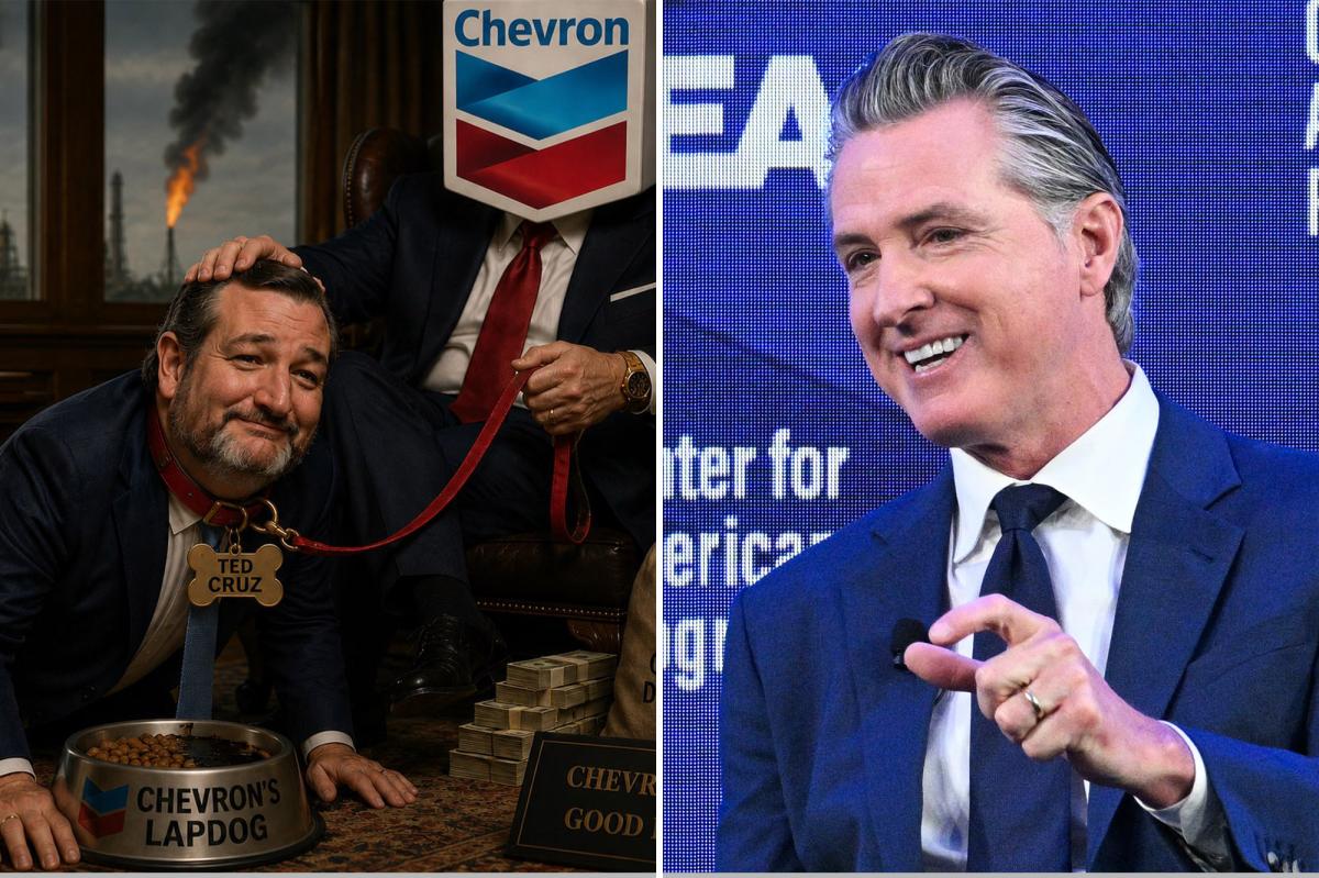 Newsom Posts Bizarre Photo of Cruz in Chevron Social Media Feud