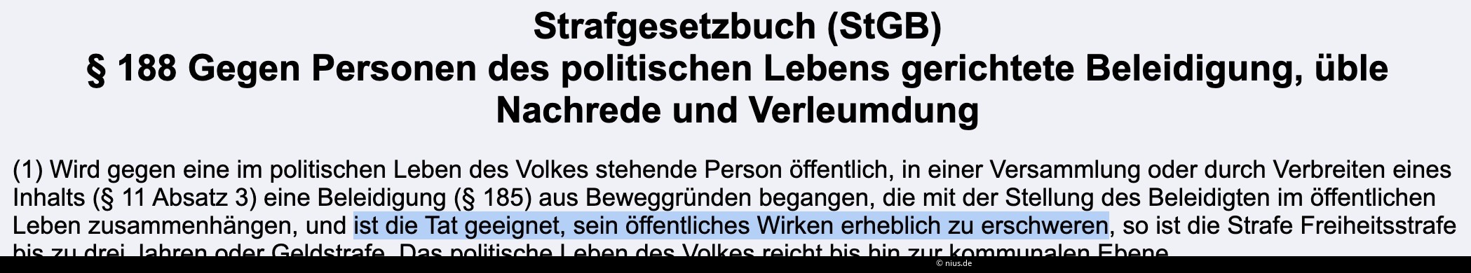 Der hochumstrittene Paragraf 188 StGB wurde am 3. April 2021 in Kraft gesetzt.