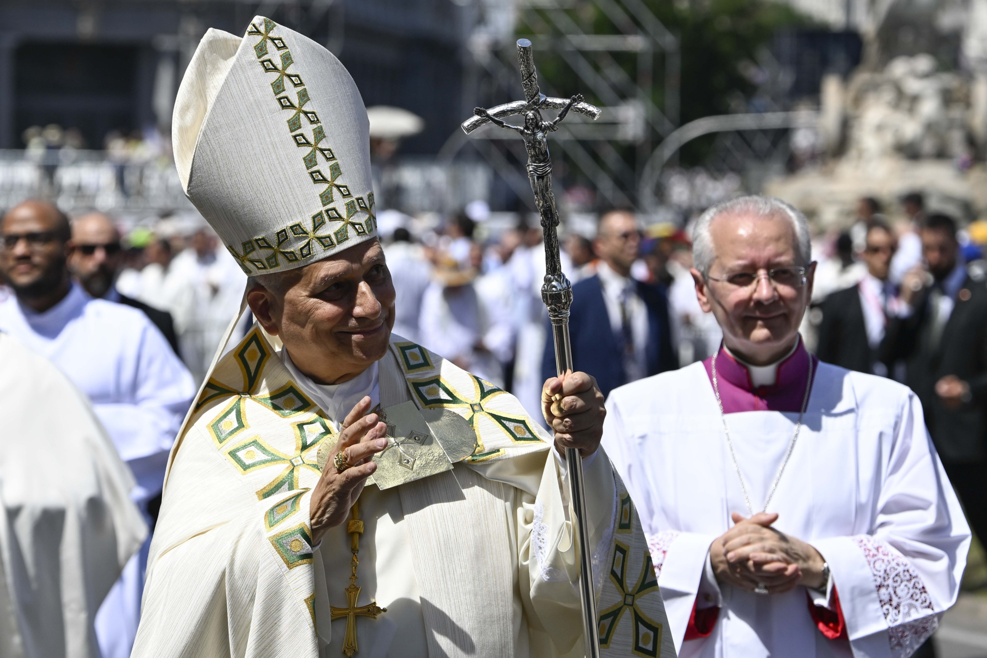 MADRID, SPAIN - JUNE 07: (EDITOR NOTE: STRICTLY EDITORIAL USE ONLY - NO MERCHANDISING). Pope Leo XIV presides at Holy Mass, the Corpus Christi Procession, and Eucharistic Benediction at Plaza de Cibeles on June 07, 2026 in Madrid, Spain. Pope Leo XIV is making an apostolic journey to Spain from June 6–12, marking the first papal visit to the country since Benedict XVI visited in 2011. During the trip Pope Leo travels to Madrid, Barcelona, and the Canary Islands of Gran Canaria and Tenerife. Many of his planned engagements center on issues around marginalized people, youth, and migrants, alongside meetings with the Spanish royals, government figures, and church officials. A highlight of the itinerary sees Pope Leo inaugurate the recently completed Tower of Jesus Christ spire at the Basílica de la Sagrada Familia in Barcelona, to coincide with the 100th anniversary of the architect Antoni Gaudí