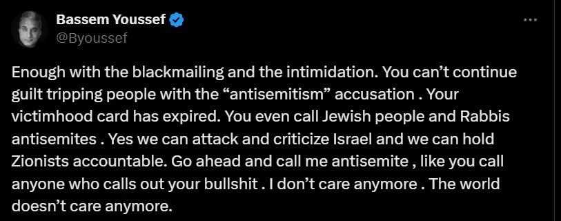 Bassem Youssef pfeift auf die Bezeichnung „Antisemit“.