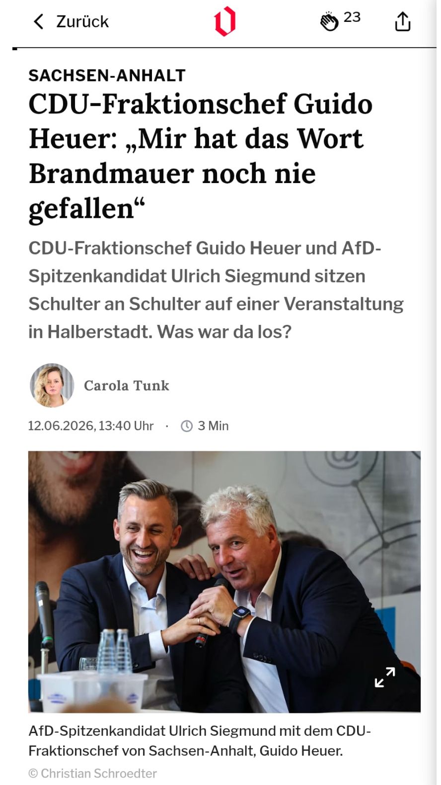 So berichtete die Ostdeutsche Allgemeine Zeitung über den Vorgang. Das Foto schoss der Fotograf Christian Schroedter.