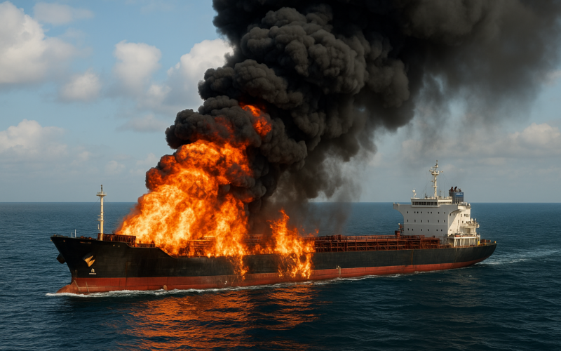 Greek Cargo Ship Erupts in Flames Near Strait of Hormuz