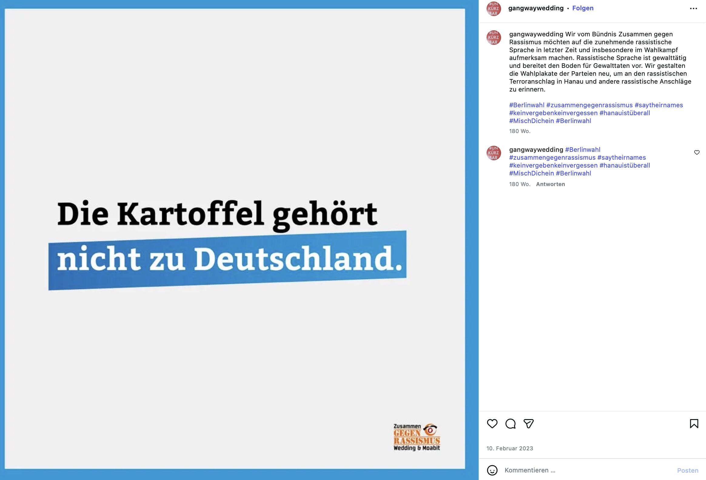 „Die Kartoffel gehört nicht zu Deutschland“, heißt es in dem Social-Media-Post.