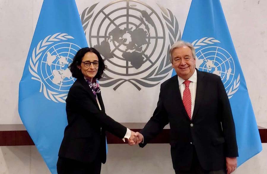 Maria Michael [left] with UN Secretary-General Antonio Guterres