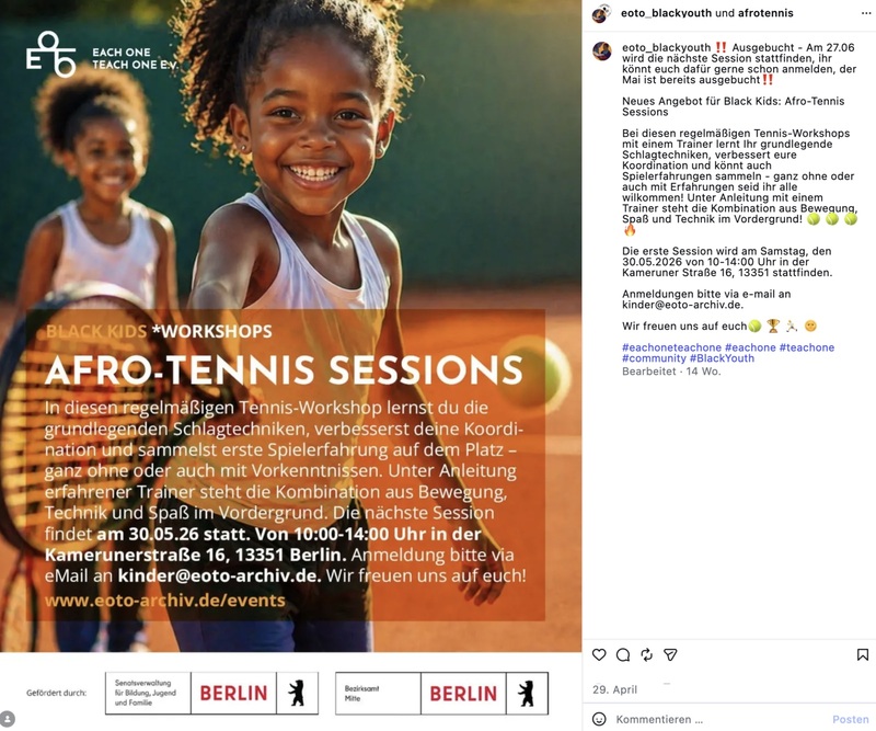Nur für „Black Kids“: Das Tennis-Angebot von EOTO