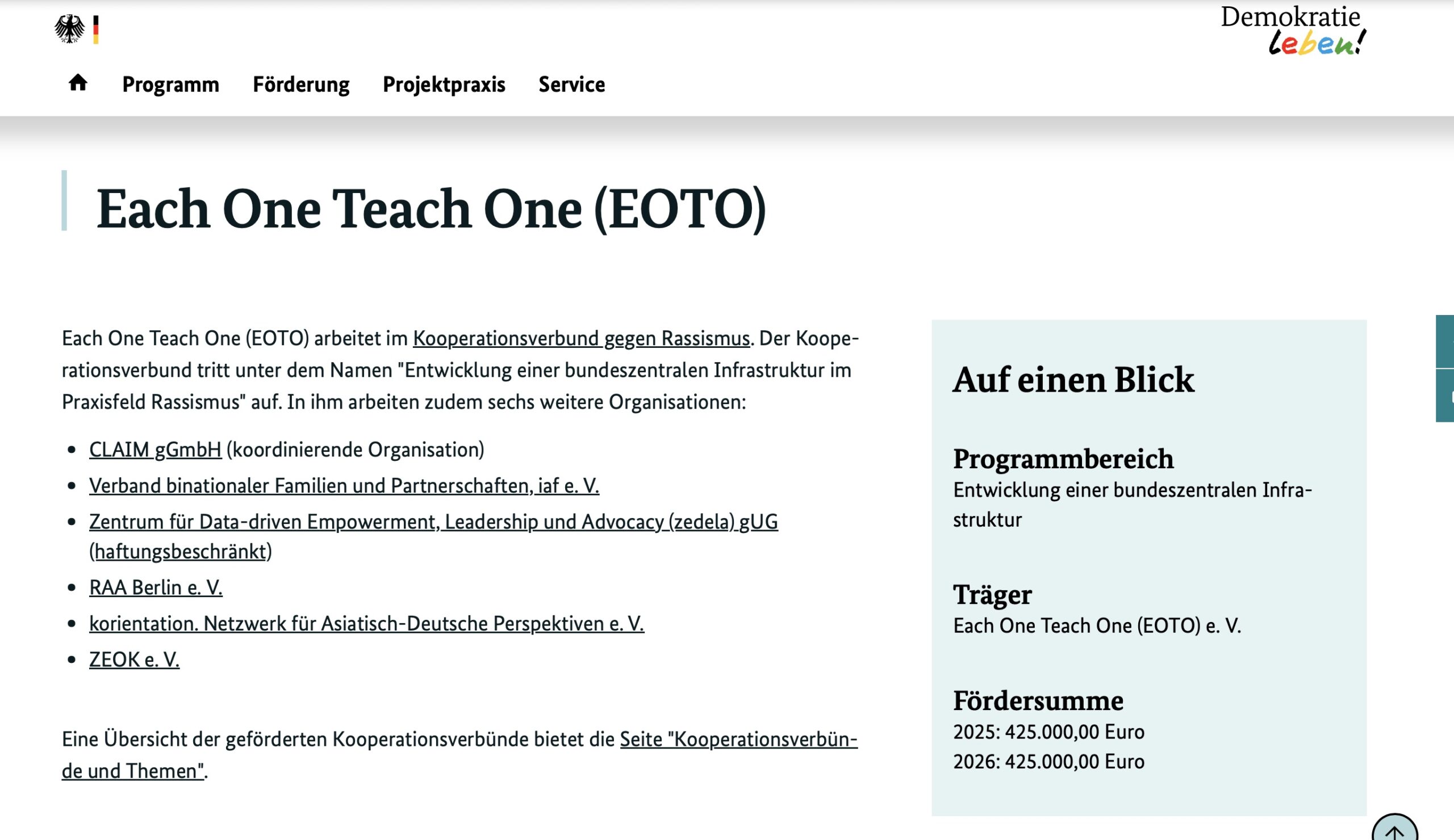 EOTO wird unter anderem vom Familienministerium gefördert.