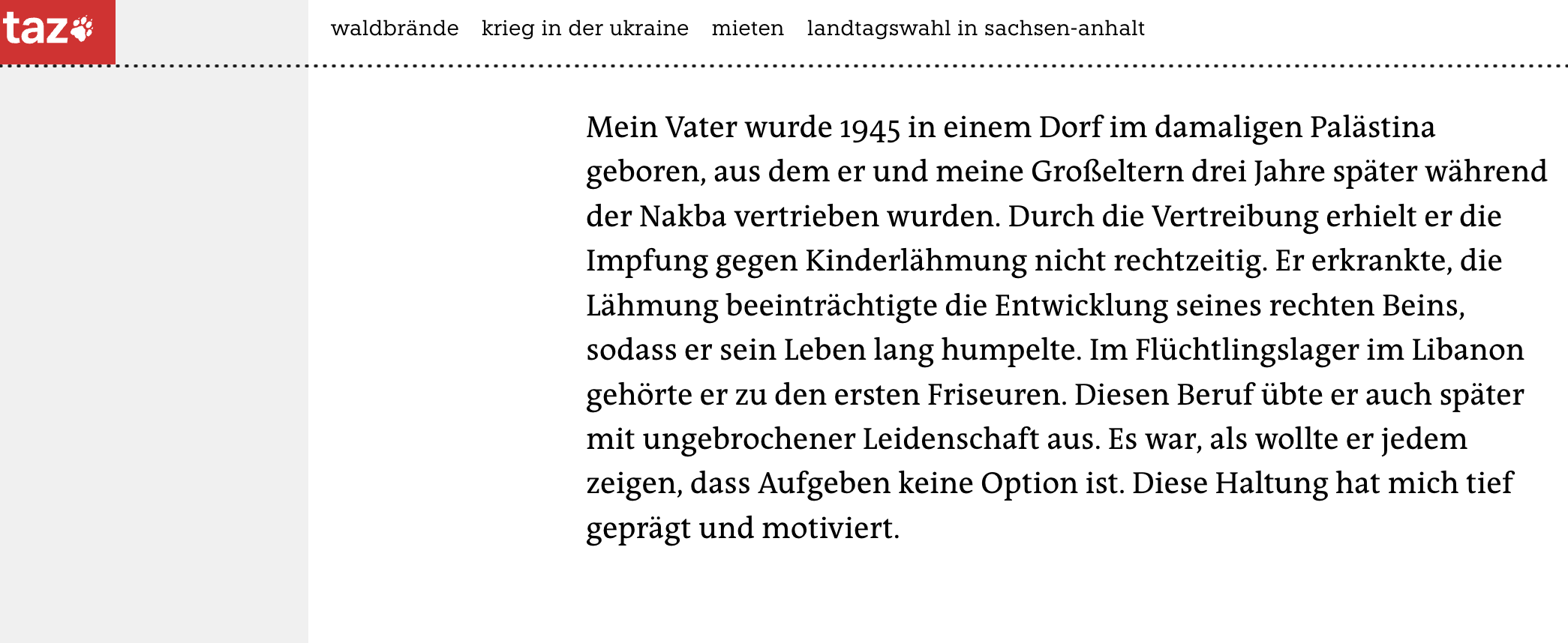 Dies schreibt der Autor in der Taz.
