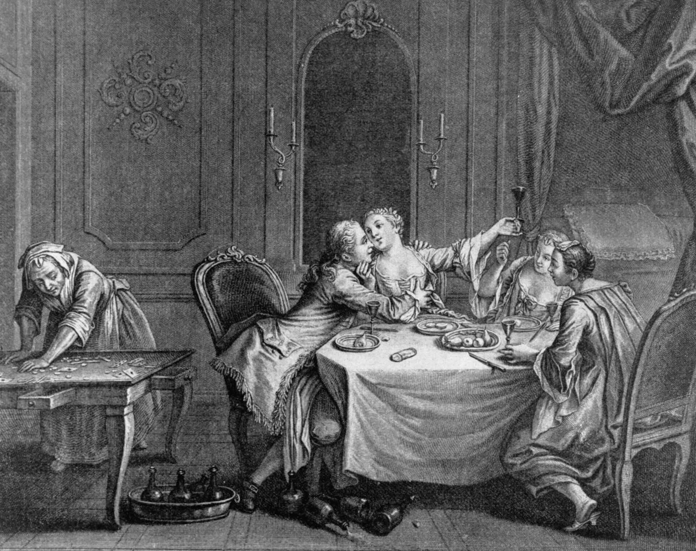 An engraving depicting a Parisian brothel around 1740. | Photo: picture alliance / akg-images