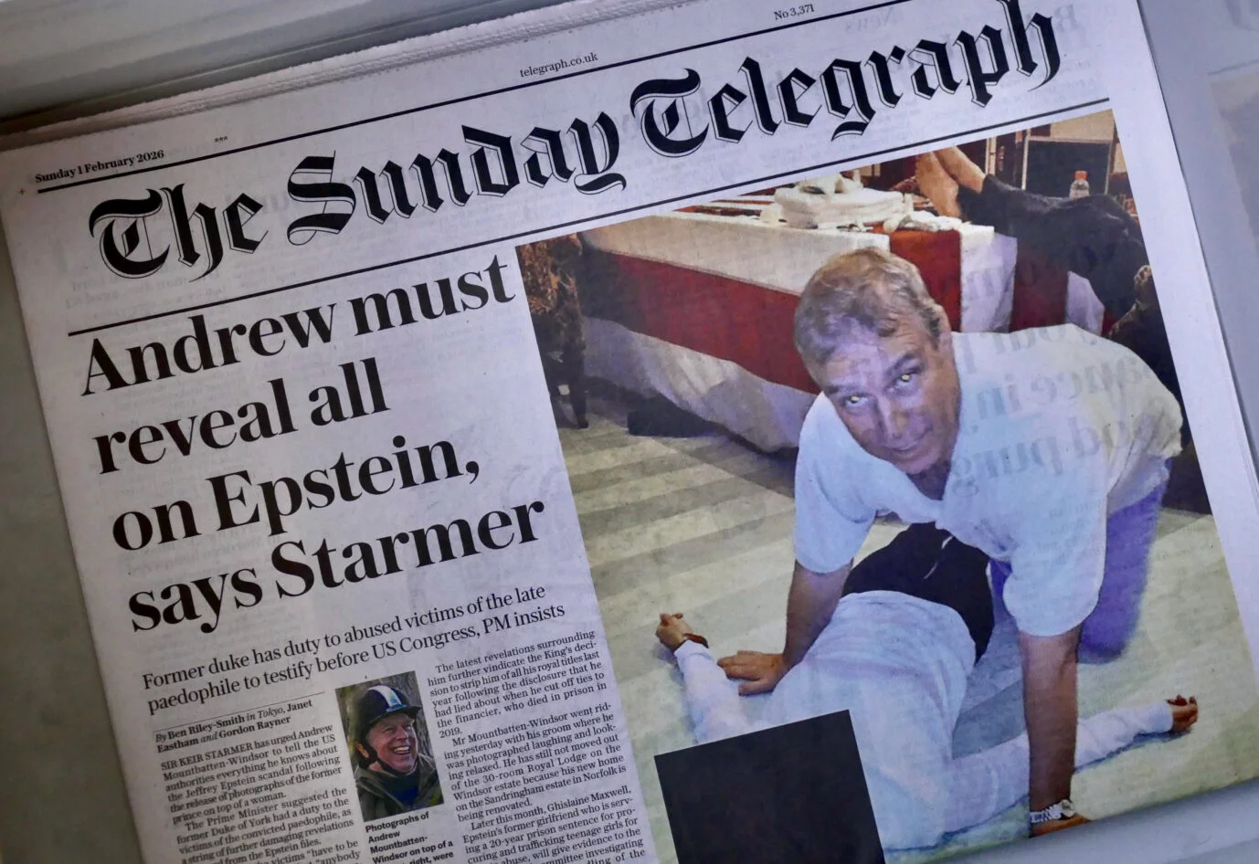 Prince Andrew on the front page of the Sunday Telegraph, February 1, 2026. | Photo: picture alliance / Photoshot